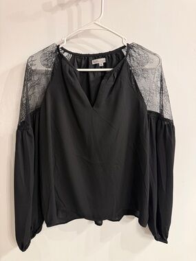 LulaRoe Black Lace-Yoke Peasant Blouse
